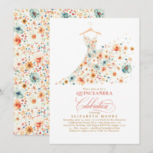 Boho Elegant Wildflowers Floral Herfst Quinceanera Kaart