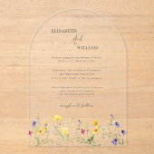 Boho Elegant Wildflowers Fotohuwelijksuitnodiging Acryl Uitnodigingen (Voorkant)