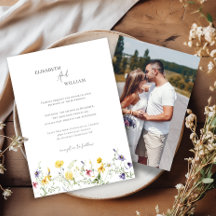 Boho Elegant Wildflowers Fotohuwelijksuitnodiging