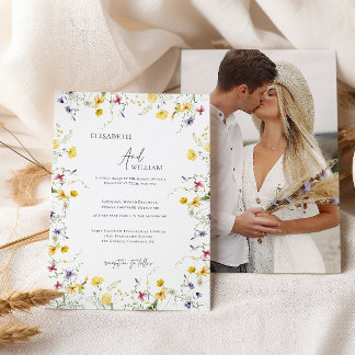 Boho Elegant Wildflowers Fotohuwelijksuitnodiging Kaart