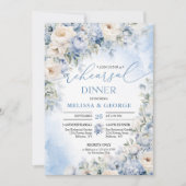 Boho Elegant Winter Stoffig Blauw en Ivoor Bloemen Kaart (Voorkant)