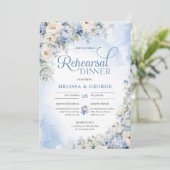 Boho Elegant Winter Stoffig Blauw en Ivoor Bloemen Kaart (Staand voorkant)