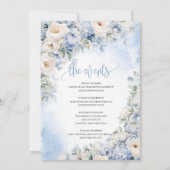 Boho Elegant Winter Stoffig Blauw en Ivoor Bloemen Kaart (Achterkant)