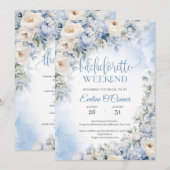 Boho Elegant Winter Stoffig Blauw en Ivoor Bloemen Kaart (Voorkant / Achterkant)