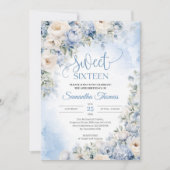 Boho Elegant Winter Stoffig Blauw en Ivoor Bloemen Kaart (Voorkant)