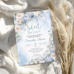 Boho Elegant Winter Stoffig Blauw en Ivoor Bloemen Kaart<br><div class="desc">Boho Elegant Winter Dusty Blue and Ivory Flowers sweet sixteen invitatie, Dit prachtige trendy boho blauw bloemontwerp met waterverf handgeschilderde winterstoffige blauwe hortensia gemengde lichtblauwe rozen en crèmebloemen, en witte bloemen en een combinatie van trendy kalligrafie script lettertype. ТZijn onweerstaanbare kleurrijke symfonie is elegant ingesteld op stoffige blauwe waterverf achtergrond....</div>