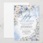 Boho Elegant Winter Stoffig Blauw en Ivoor Bloemen Kaart (Voorkant / Achterkant)