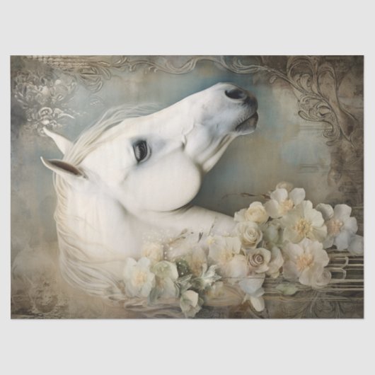 Boho Elegant Witte Paard Decoupage Tissuepapier (Voorkant)