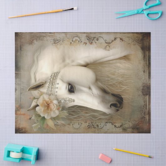 Boho Elegant Witte Paard Decoupage Tissuepapier (Craft)