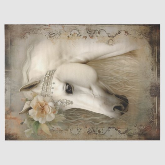 Boho Elegant Witte Paard Decoupage Tissuepapier (Voorkant)