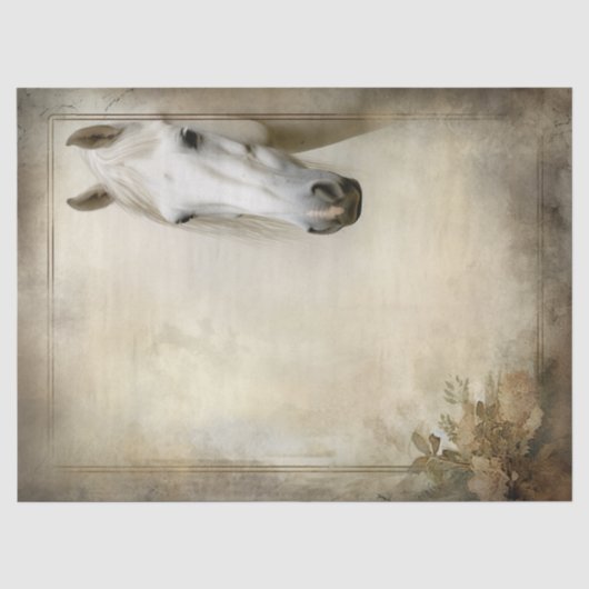 Boho Elegant Witte Paard Decoupage Tissuepapier (Voorkant)