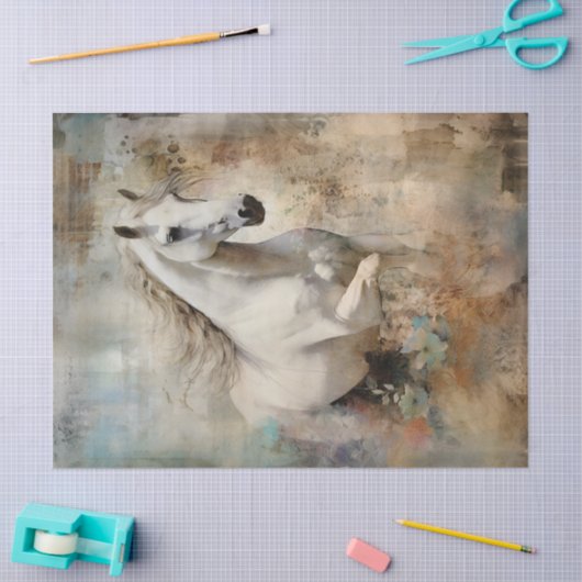 Boho Elegant Witte Paard Decoupage Tissuepapier (Craft)