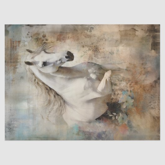 Boho Elegant Witte Paard Decoupage Tissuepapier (Voorkant)