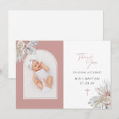 Boho Elegante Bloemenboog Foto Doop Bedankkaart (Voorkant / Achterkant)