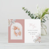 Boho Elegante Bloemenboog Foto Doop Bedankkaart (Staand voorkant)