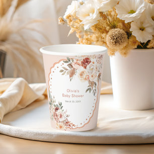 Boho Elegante Bloemige Baby Shower Papieren Bekers