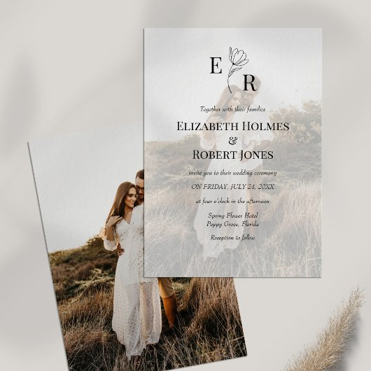 Boho Elegante Bloemige Monogram Aangepaste Foto Hu Kaart