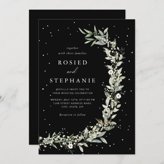 Boho Elegante Boheemse Waterverf Groen Bruiloft Kaart (Voorkant / Achterkant)