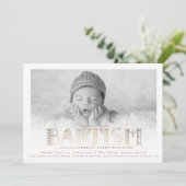 Boho Elegante Faux Gold Foil Stijlvolle doop foto Kaart (Staand voorkant)