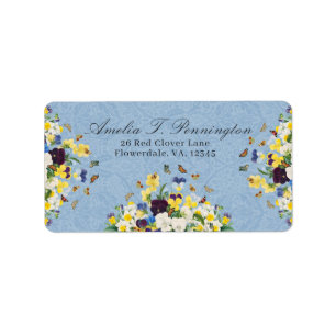 Boho Elegante lente Pansies Daffodils Vlinders Etiket