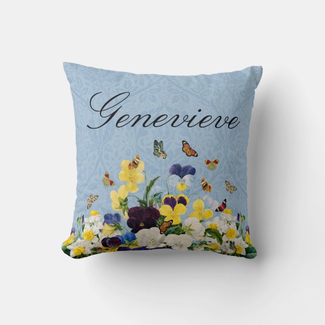 Boho Elegante lente Pansies Daffodils Vlinders Kussen (Voorkant)