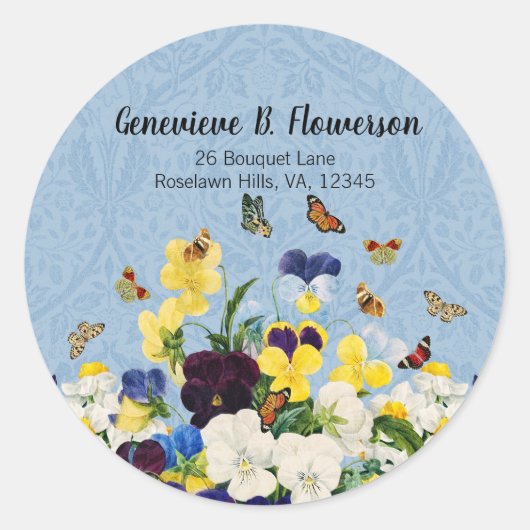 Boho Elegante lente Pansies Daffodils Vlinders Ronde Sticker (Voorkant)