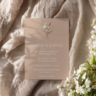 Boho Elegante Minimalistische Neutrale Bloemige Br Kaart