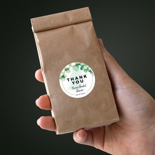 Boho elegante moderne groene eucalyptus bruiloft ronde sticker