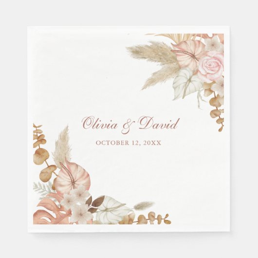 Boho Elegante Pampagras Bloem Huwelijk Servetten (Voorkant)