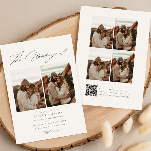 Boho Elegante Script QR Code Foto Budget Bruiloft Kaart