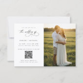 Boho Elegante Script QR Code Foto Budget Bruiloft Kaart (Achterkant)