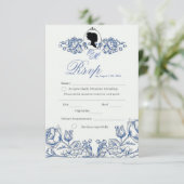 Boho Elegante Tuin Flora Stof Blauw RSVP Kaartje (Staand voorkant)