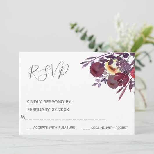 Boho elegante waterverf bloemboeket RSPV Kaart (Staand voorkant)