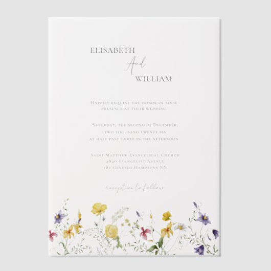 Boho Elegante Wildbloemen Bruiloft Vellum Uitnodigingen (Voorkant)