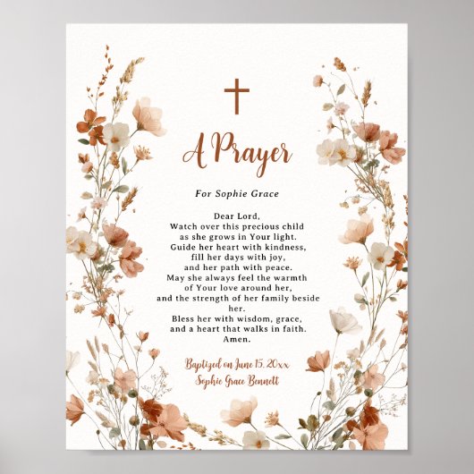 Boho Elegante Wildflower Dusty Roos Doopsgebed Poster (Voorkant)