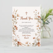 Boho elegante Wildflower Dusty Roos Foto Doop Bedankkaart (Staand voorkant)