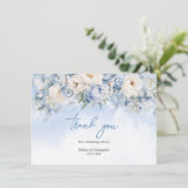 Boho Elegante winter stoffige blauwe en ivoren blo Bedankkaart (Staand voorkant)