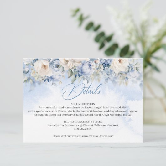 Boho Elegante winter stoffige blauwe en ivoren blo Informatiekaartje (Staand voorkant)