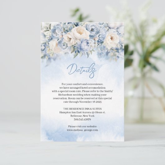 Boho Elegante winter stoffige blauwe en ivoren blo Informatiekaartje (Staand voorkant)