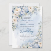 Boho Elegante winter stoffige blauwe en ivoren blo Kaart (Voorkant)