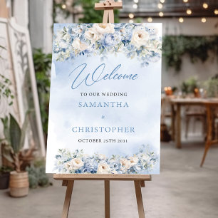 Boho Elegante winter stoffige blauwe en ivoren blo Poster