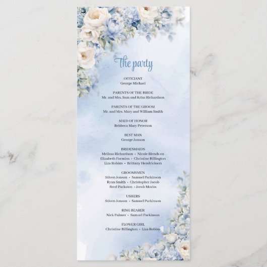 Boho Elegante winter stoffige blauwe en ivoren blo Programmakaart (Achterkant)