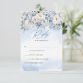 Boho Elegante winter stoffige blauwe en ivoren blo RSVP Kaartje (Staand voorkant)