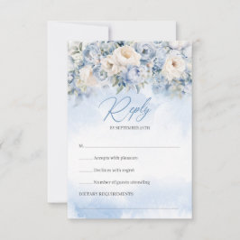 Boho Elegante winter stoffige blauwe en ivoren blo RSVP Kaartje