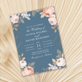 Boho Elemental Blauwe Pioenen Bruiloft Uitnodiging