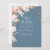 Boho Elemental Blauwe Pioenrozen Save the Date Kaa (Voorkant)