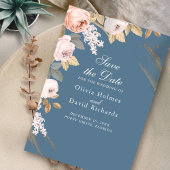 Boho Elemental Blauwe Pioenrozen Save the Date Kaa