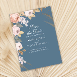Boho Elemental Blauwe Pioenrozen Save the Date Kaa