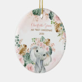 Boho Elephant Baby 1e Kerstmis Blush Pink Flower Keramisch Ornament (Rechts)