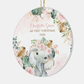 Boho Elephant Baby 1e Kerstmis Blush Pink Flower Keramisch Ornament (Links)